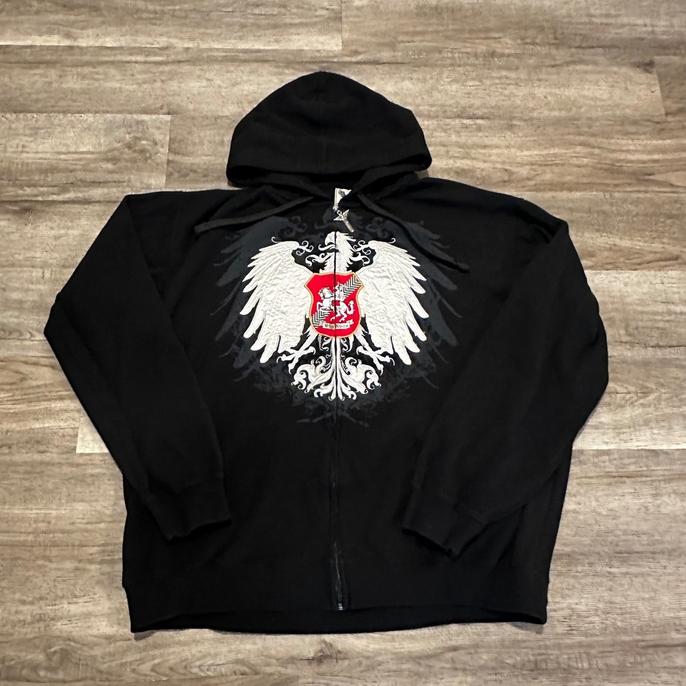 Vintage Avirex Zip Up Hoodie Mens Xxl Black Embroidered Eagle Crest Y2k Grunge View 3